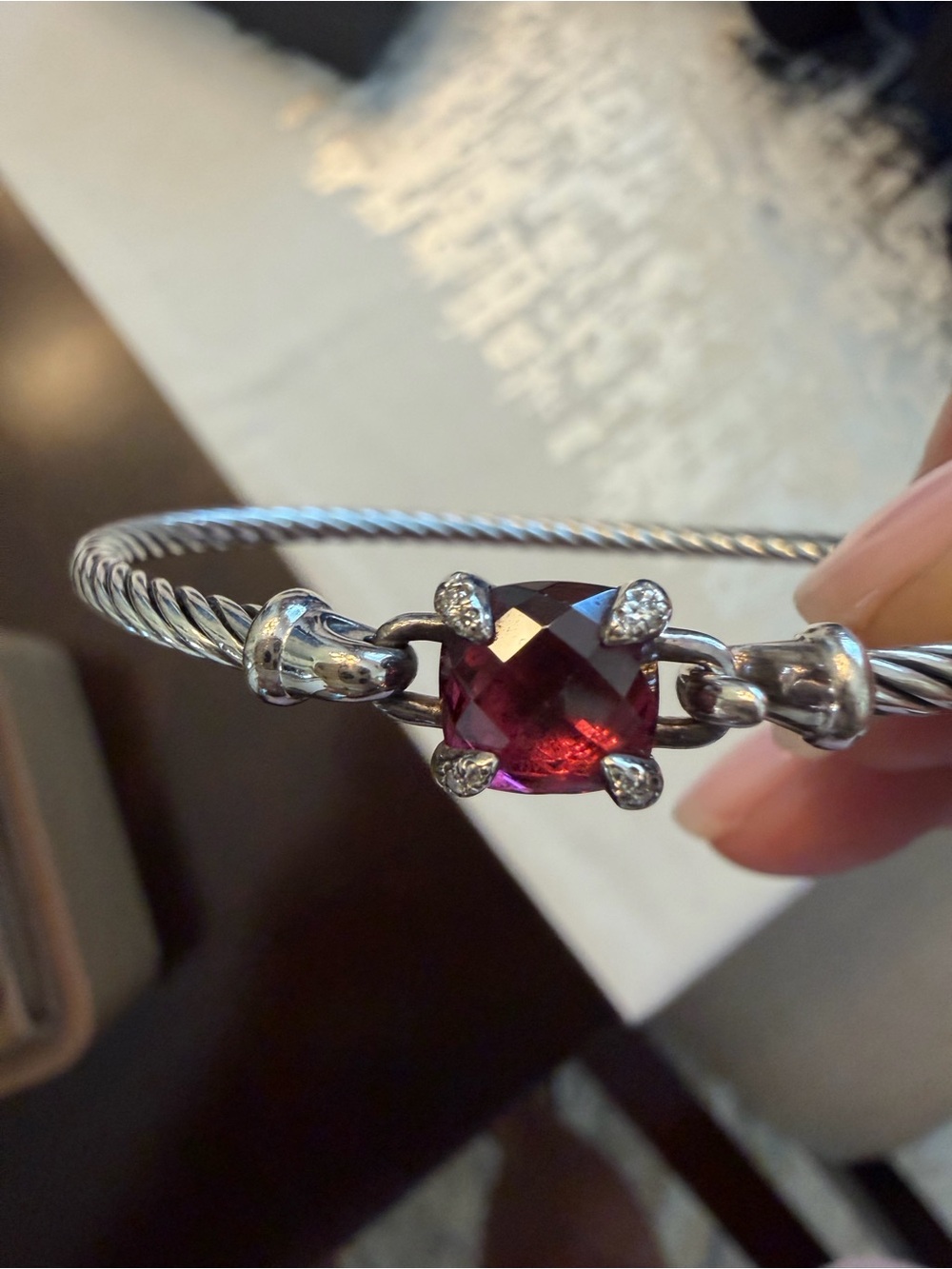 David Yurman Rhodolite Garnet Cable Bracelet in Pink and Silver - Picture 3 of 8